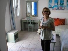 Sharon, the owner of Villa Konstantin in Mykonos town showing me one of the apartments