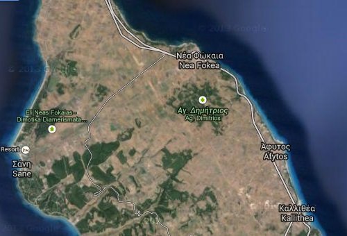 Plattegrond van Kallithea op het Kassandra schiereiland schiereiland in Halkidiki