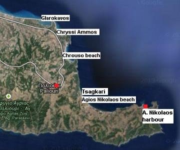 plattegrond van Paliouri op het Kassandra schiereiland in Halkidiki