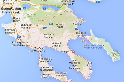 map of Halkidiki or Chaldikidi