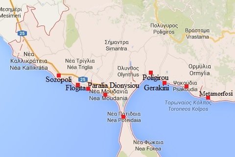 map of Halkidiki or Chaldikidi