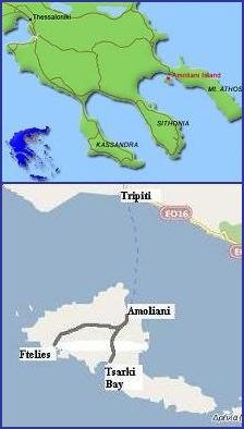 map of Amoliani Greece, plattegrond van Amoliani in Griekenland