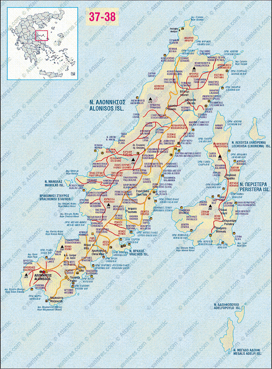 plattegrond van Alonissos Griekenland