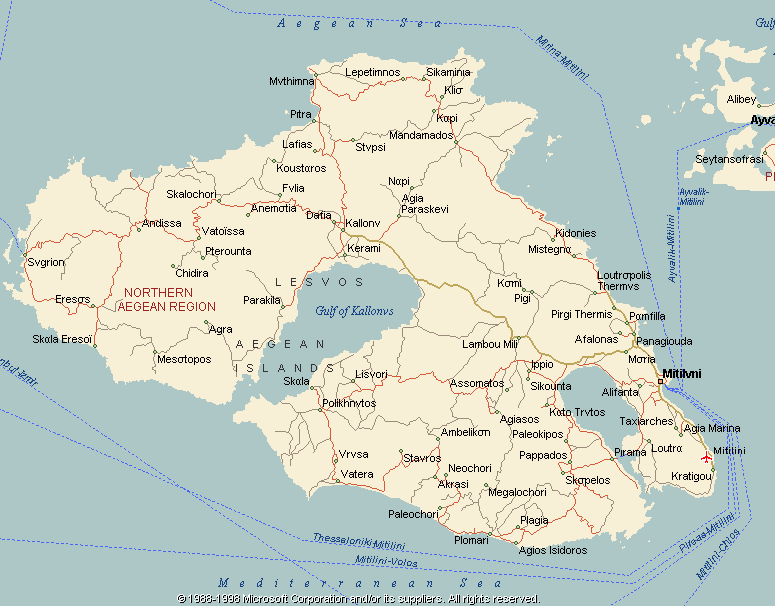 Lesbos plattegrond, Lesbos or Lesvos map