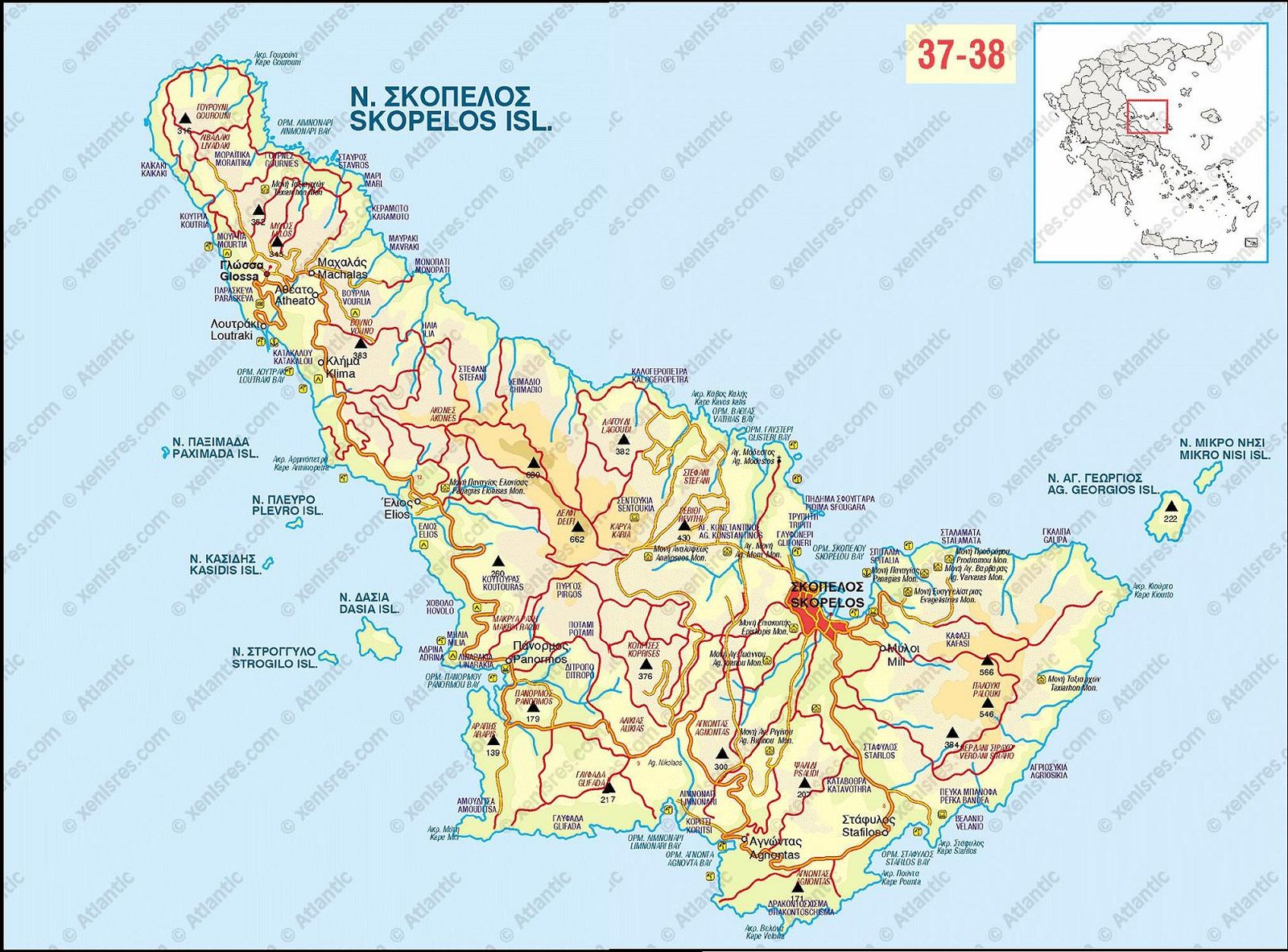 map op Skopelos Greece
