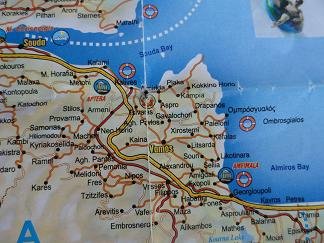 Plattegrond Apokoronas, Souda Kreta, Map Apokoronas, Souda Crete.