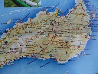 Plattegrond oost Kreta, Map of east Crete.
