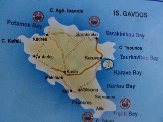 Plattegrond van Gavdos Kreta, Map of Gavdos Crete.
