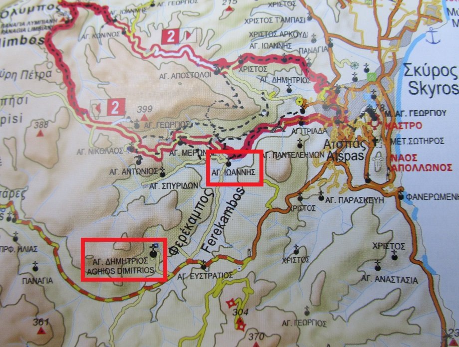 Agios Ioannis Church and Agios Dimitrios Monastery map, Skyros